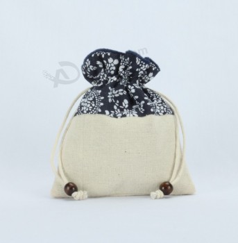 Wholesale custom high -end Organic Cotton Bag with Wooden Beads