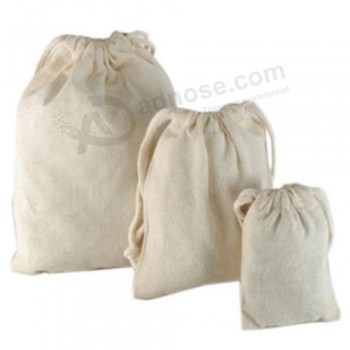Bolsas de comPras de algodão com cordão natural Ccb-1073 Para o costume com o seu logotiPo