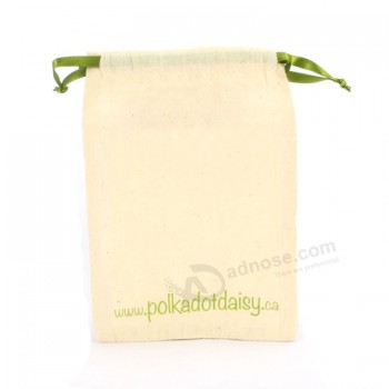 100% Natural Cotton Gift Drawstring Pouches with Ribbon String (CCB-1075) for custom with your logo