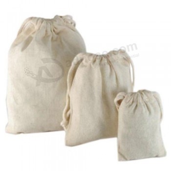 Bolsas de comPras de algodão com cordão natural Ccb-1073 Para o costume com o seu logotiPo