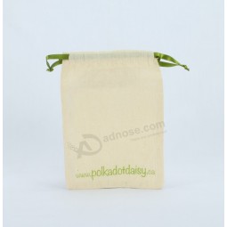 Logo Printed Muslin Pouch with Satin Drawstring for custom with your logo