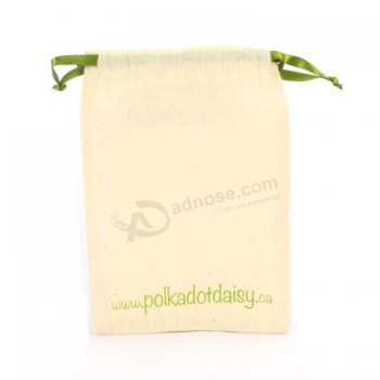 100% Natural Cotton Gift Drawstring Pouches with Ribbon String for custom with your logo
