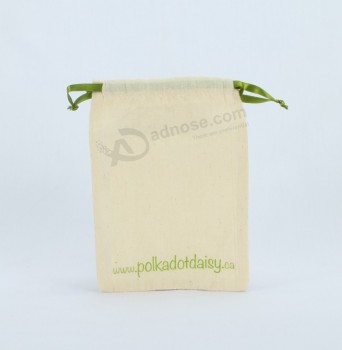 Logo Printed Muslin Pouch with Satin Drawstring for custom with your logo