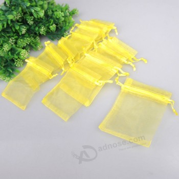 Custom high quality Yellow Organza Bag with Satin Ribbon