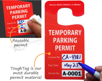 Beschrijfbare hangende parkeervergunning voor achteruitkijkspiegel