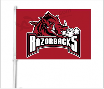 Wholesale customized NCAA Arkansas Razorbacks car window flag 12"x18" banner double sided digital print with 50cm pole with high quality