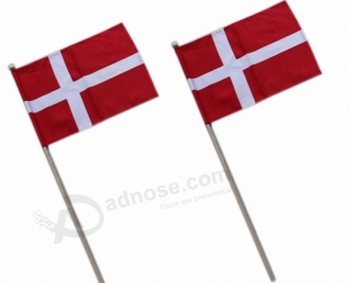 Drapeau de main de tissu de coton, drapeau de main de danemark en gros