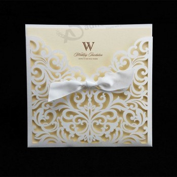 Wholesale custom high quality Chinese red floral laser cut wedding invitation cards