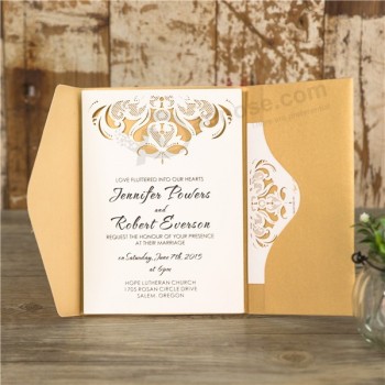 пользовательская лазерная гравировка свадебная пригласительная открытка, поздравительные открытки золотая фольга