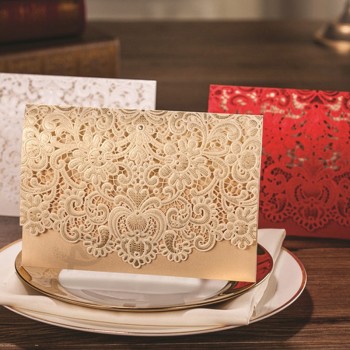 종이 공예 picrce디 꽃 디자인 맞춤 및 맞춤 인쇄 낭만적 인 레이스 결혼식 초대 카드