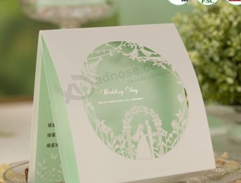 Wholesale custom Popular 2 layers paper wedding card, screen printing laser cut weddng invitation card