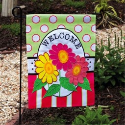 OEM quality stylish three flowers printed decorative fancy garden welcome flag wholesale