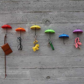 3个/很多雨伞形状可爱自粘墙壁门挂钩衣架包钥匙卫生间厨房粘昊