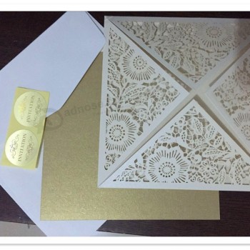 12设置质朴的金色米色婚礼请柬激光切割邀请卡与插入纸bl一个