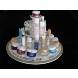 Round Clear Mirror White Acrylic Cosmetic Display Stand Wholesale 
