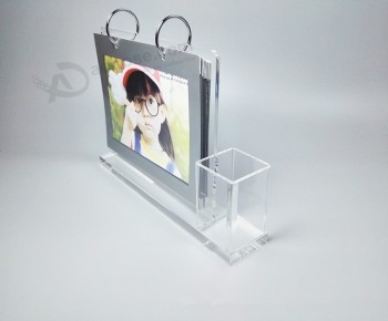 Acrylic Plastic Desk Calendar Stand with Pen Holder