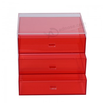 Caja de cajones de exhibición de La joyería de acríLico roja de escritorio aL por mayor