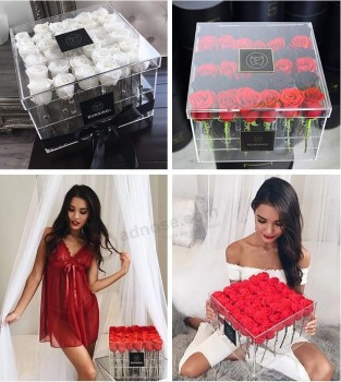 36PCS Wedding Rose Clear Acrylic Rose Box/ Flower Packaging Box Wholesale 