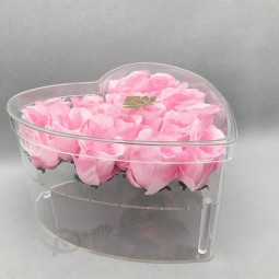 情人节心形清晰亚克力塑料玫瑰花展示盒批发 