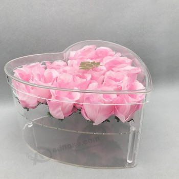 Valentine′s Heart Shape Clear Acrylic Plastic Rose Flower Display Box Wholesale 