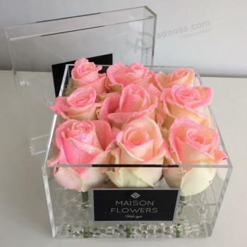 卸売豪華な手作りのアクリルバラ9バラの花のボックスをバラ