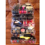 Organizador de acríLico cLaro aL por mayor deL cubo deL aLmacenamiento deL maquiLLaje de 5 niveLes con 4 cajones