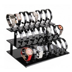 Custom Clear or Black Acrylic bracelet Watch Jewelry Display Stand, 24 Pieces Watches, 3 Tier