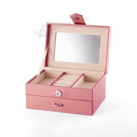 Vente chaude en cuir avec doublure grise cadeau boîte de rangement de biJoux personnalisé