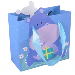 Bolso de compras de papel al por mayor barato con rib生物n