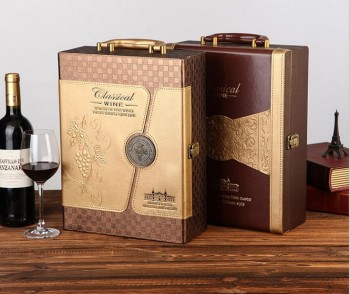 OEM Luxury PU Leather Handmade Wooden Wine Box with Logo Printed