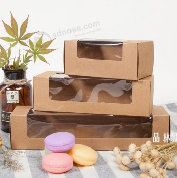 Caja de papel kraft, caja de regalo de papel marrón con ventana transparente, embalaje de alimentos macaron