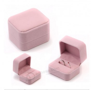 GroßhandeLs kundengeBundener rosafarBener einfacher Art und Weise Samt-Schmucksachekasten der QuaLität für doppeLte Ring.e