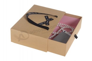 Customized high quality Kraft Paper Leather Belt Packaging Box with Handle and Drawer with your logo