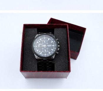 Boîte d'emBaLLage de montre en carton rigide de haute quaLité personnaLisée avec oreiLLer noir