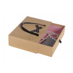 Customized high quality Kraft Paper Leather Belt Packaging Box with Handle and Drawer with your logo