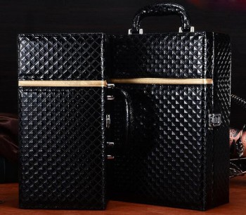 Customized High Quality Diamond Pattern PU Leather Double Wine Box, Wholesale Wine Gift Box