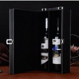 Caja de vino rojo portátil de alta calidad del cuero negro de la PU, caja de empaquetado del vino