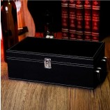 Boîte à vin double classique en cuir pu noir, coffret cadeau vin rouge