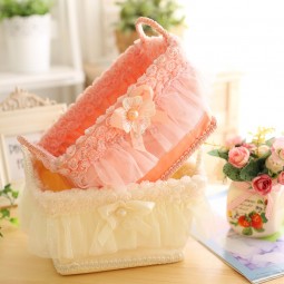 Large Size Creative Desktop Storage Box, Fabric and Lace Storage Basket for Mobile Phone, Gift, Cosmetics