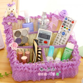 Lovely Fabric and Lace Storage Box, Desktop Storage Box, Rattan Weave Storage Basket