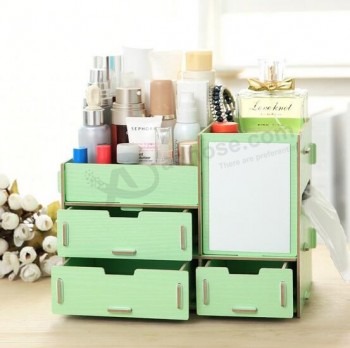 Múltiples bricolaje creativa-Caja de almacenamiento de escritorio funcional de madera, caja cosmética de madera