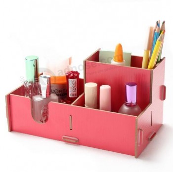 Caixa de armazenamento de cosméticos de madeira, caixa de armazenamento diy, suporte da caneta de mesa