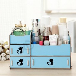 Caja de almacenamiento cosmética de escritorio creativa caliente, caja de almacenamiento de madera bricolaje al por mayor