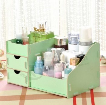 Elegante caixa de armazenamento de cosméticos de madeira criativa de desktop diy