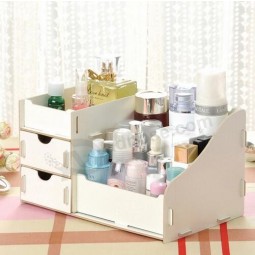 Caja de almacenamiento cosmética de escritorio de madera creativa diy de moda