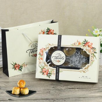 Caja de empaquetado del mooncake del papel de tarjeta de marfil de la categoría alimenticia, caja de regalo personalizada del mooncake