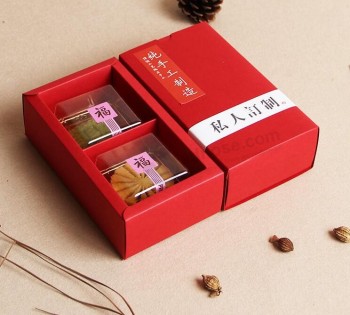Caja de regalo de mooncake doblada al por mayor y personalizada, 2 paquetes de caja de mooncake, caja de papel de kraft rojo