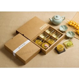 Caja de mooncake doblada de alto grado personalizada y mayor grado de kraft, paquete de 6 cajas de mooncake
