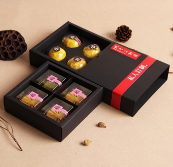 Venta al por mayor 4 paquete de caja de mooncake de tarjeta negra, cajón tipo caja de mooncake, proveedor de caja de regalo