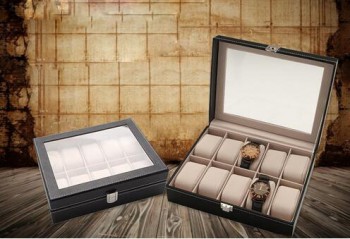 10 Ranuras de caja de regalo de reloj de cuero de PU de alta calidad con forro de gamuza de primera clase, reloj caja de embalaje